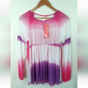 NWT Simply Aster Firmiana Size Small Top Pullover Ombre Color Block Sheer Button